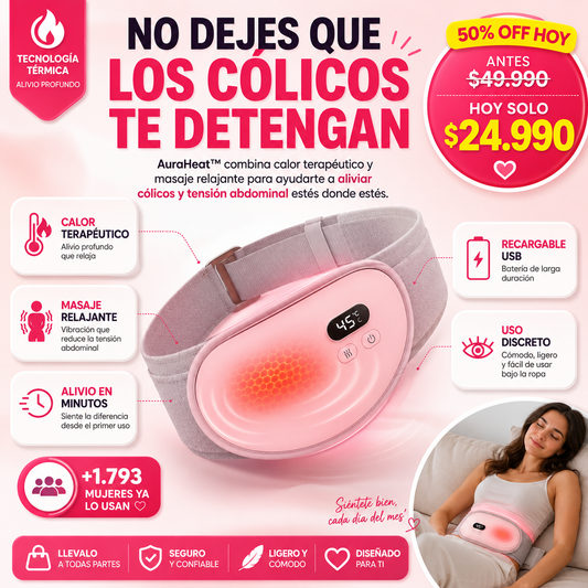AuraHeat™ - Cinturon Dolor Menstrual Termico Masajes
