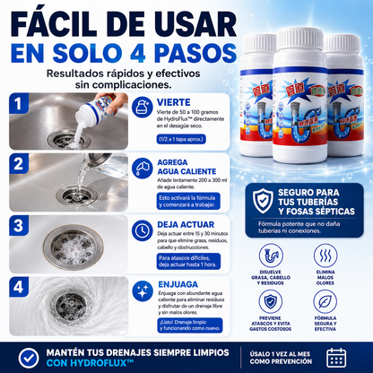 HydroFlux™ - TRIPACK Polvo Limpiador De Drenaje