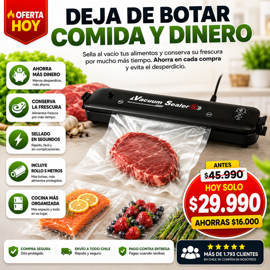 FreshLock™ - Selladora al vacio + 5mts GRATIS de bolsa para comida
